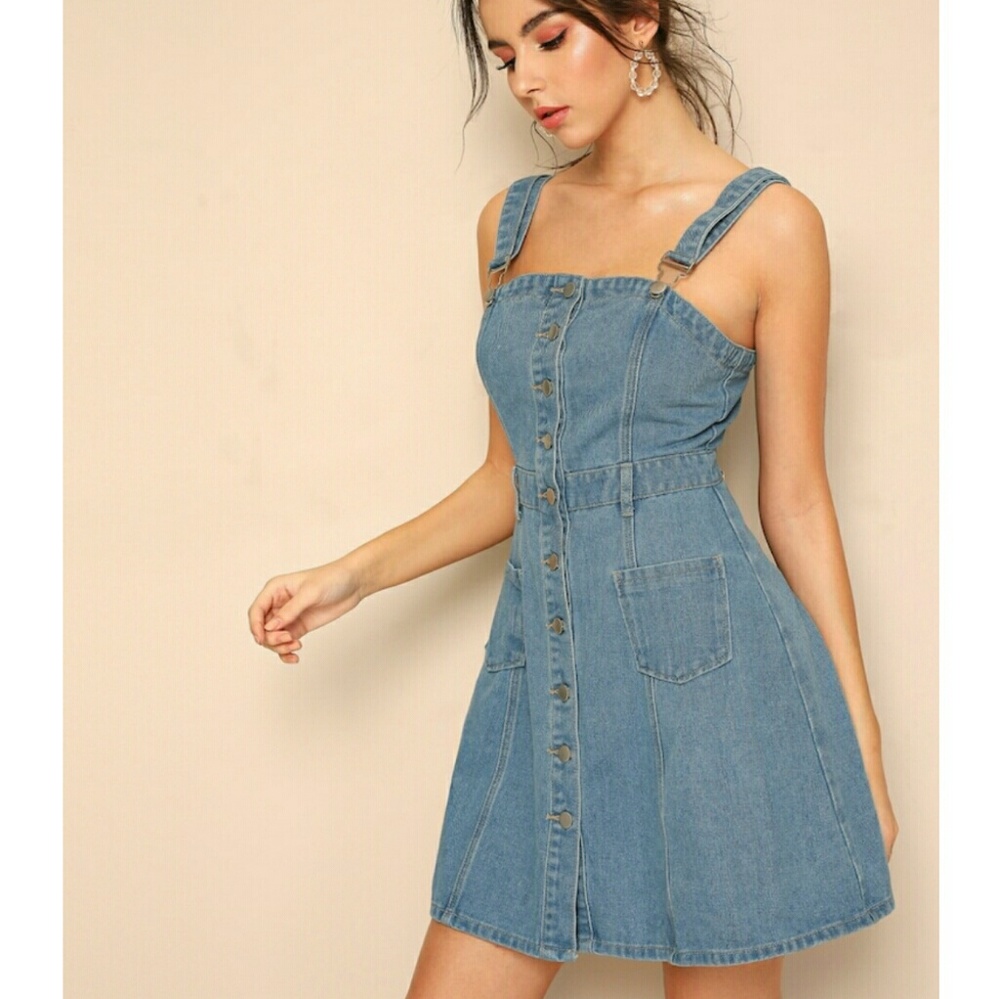 BRAND NEW Shein Button Front Denim Overall Dress